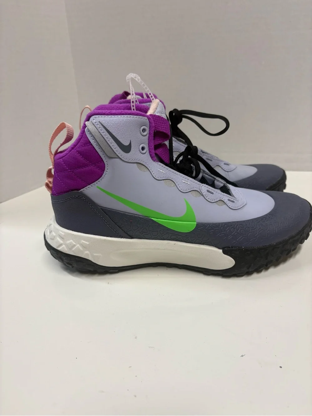 Nike Kids Gray & Purple High-Top Terrascout Sneakers with Neon Green Swoosh